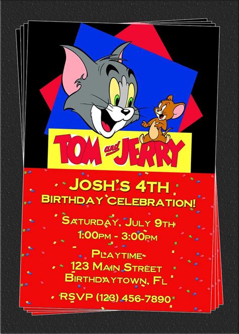 Custom Tom and Jerry Birthday Party Invitations - DIY Printable File. $8.00, via Ets… | Tom and ...