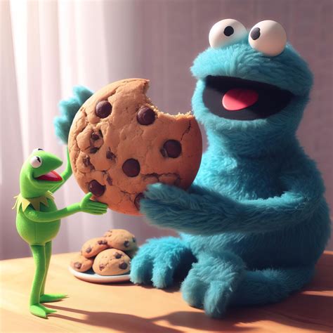 Kermit the frog giving Cookie Monster a giant cookie : r/dalle2