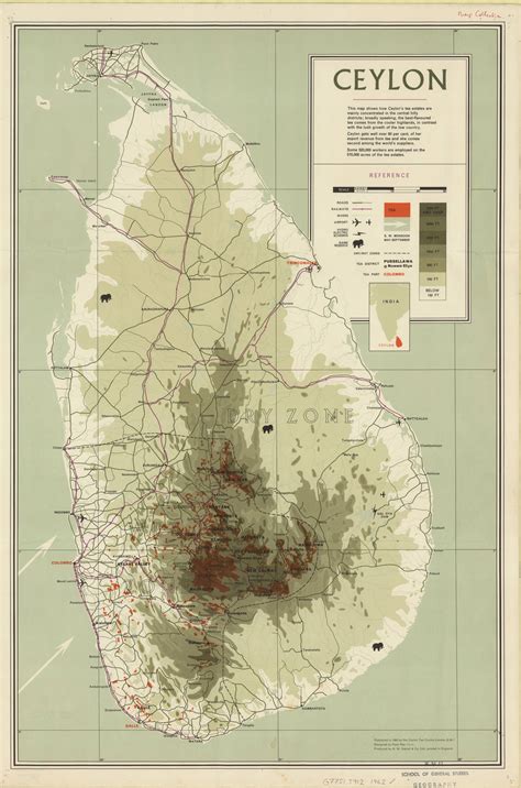 Map of Ceylon, showing tea districts and tea ports (1962)[5000 x 7557 ...