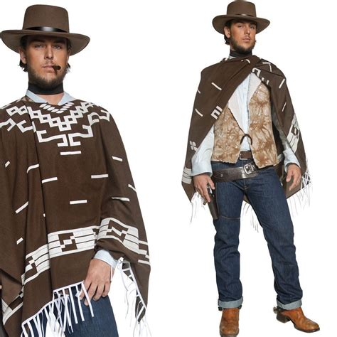 Mens Poncho Cowboy Fancy Dress Costume Western / Wild West Cow Boy ...