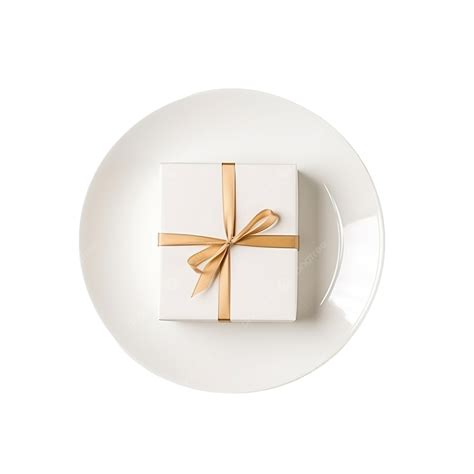 Top View Of White Plate With Gift And Christmas Composition, Top View, Plate Top View, Fork ...