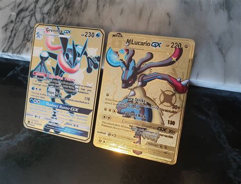 2x Gold Mega Lucario GX & Shiny Greninja GX EX Pokemon Cards | Etsy