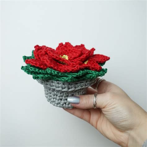 Crochet Poinsettia Flower Pot Coaster Set, Crochet Written Pattern, Crochet Plant Pot Coaster ...