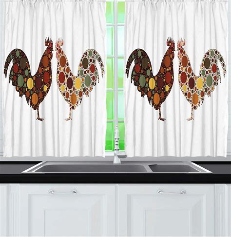 Kitchen Curtains Rooster In Polka Dots Country Decor Curtains For Kitchen Windows Brown Rustic ...