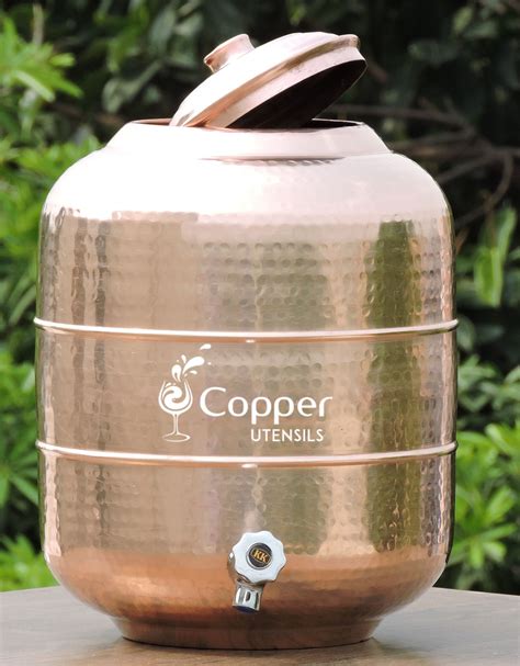 2 Gallon / 7 L Copper Water Dispenser Tank Pot with Stainless Steel Tap | Stainless steel taps ...