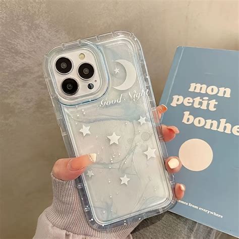 Star Moon Dyed Blue Phone Case For Iphone 14 Plus 7 8 X Xs Xr 11 12 Mini 13 Pro Max Silicone ...