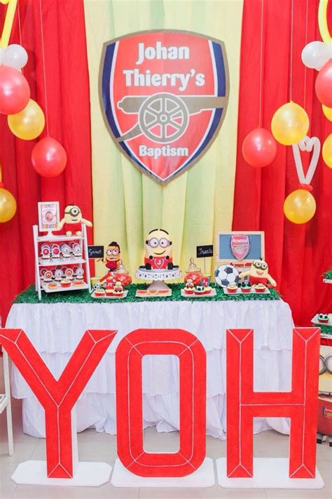 Minions Arsenal Themed Dessert Table Event: Johan's Christening Venue Set-up: Party Perks ...