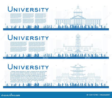 Outline Set of University Campus Study Banners. Stock Vector - Illustration of exterior ...