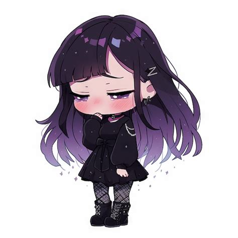 Premium Photo | Expressive anime chibi illustration of a sad goth girl ...