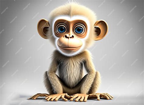 Premium AI Image | funny monkey with big eyes on white background 3d illustration