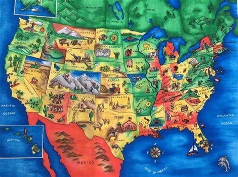 USA Map Fabric Explore America Educational Panel School Classroom ...