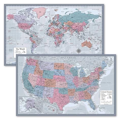 Buy 2 Pack - World Map Poster & USA Map Chart [Purple] (Laminated, 18 ...