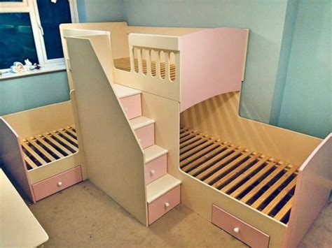 Full size single triple bunk beds with drawer stairs and drawers ...