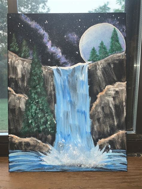 Night sky waterfall | Waterfall paintings, Diy canvas art painting ...