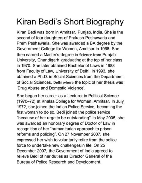 Kiran bedi's Short Biography | PDF