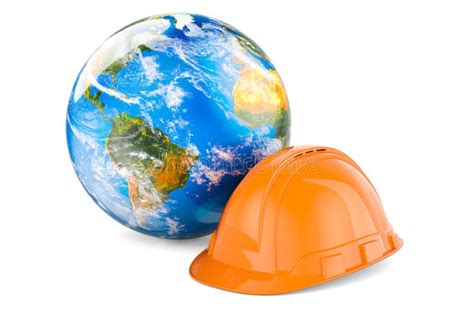 Construction Orange Hard Hat with Earth Globe, 3D Rendering Stock ...