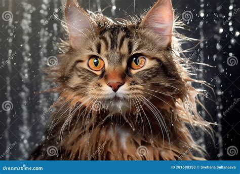 Funny Wet Cat in the Bath, the Cat is Taking a Shower in the Groomers Salon Stock Illustration ...