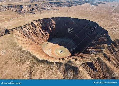 Aerial View of a Massive Meteor Impact Crater Stock Illustration - Illustration of formation ...