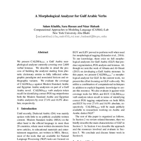A Morphological Analyzer for Gulf Arabic Verbs - ACL Anthology