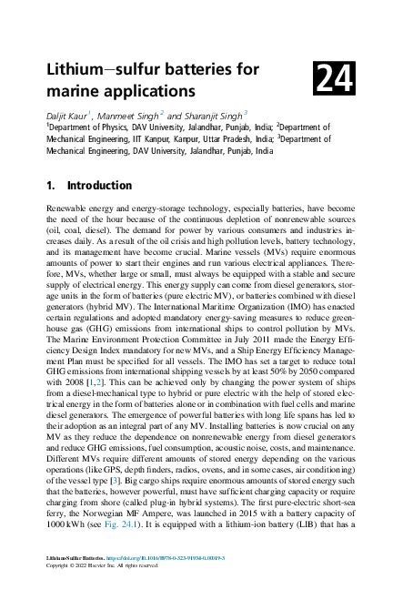 (PDF) Lithium–sulfur batteries for marine applications | Sharanjit ...