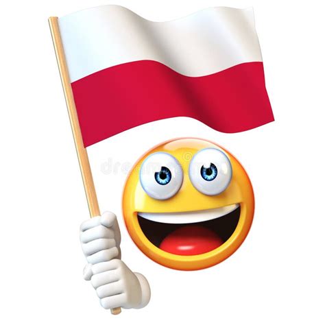 Emoji Holding Polish Flag, Emoticon Waving National Flag Of Poland 3d Rendering Stock ...