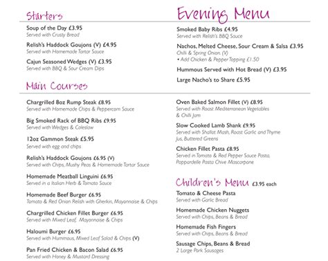 Evening Menu - Relish Bistro, Liverpool.