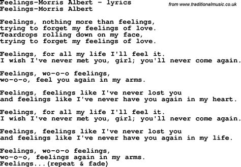 Love Song Lyrics for:Feelings-Morris Albert