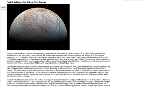 Solved Part Il: Evidence for Subsurface Oceans Europa Europa | Chegg.com