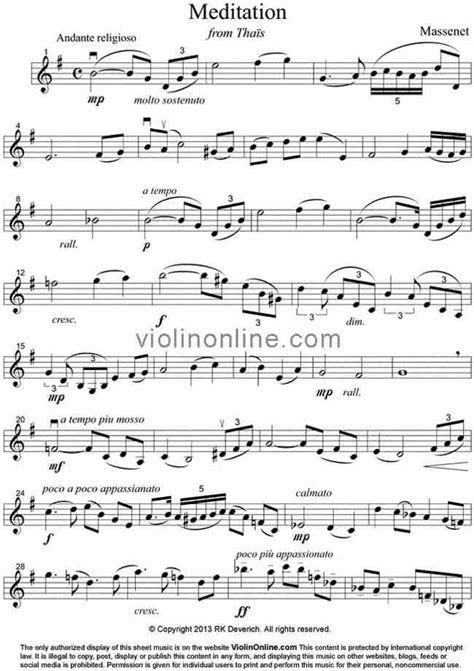 Violin Online: Meditation from Thaïs by Massenet - Free Violin Sheet ...