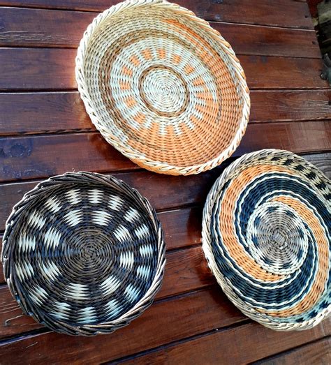 Boho Wall Art. Set of 3 Wall Baskets. Wicker Round Bowl. - Etsy