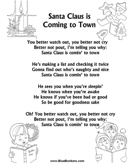 BlueBonkers: Santa Claus is Coming to Town, Free Printable Christmas Carol Lyrics Sheets ...