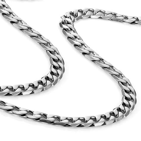 Mens Necklace 316L Stainless Steel Silver Chain Color 18" (6mm Width) (18”) | eBay