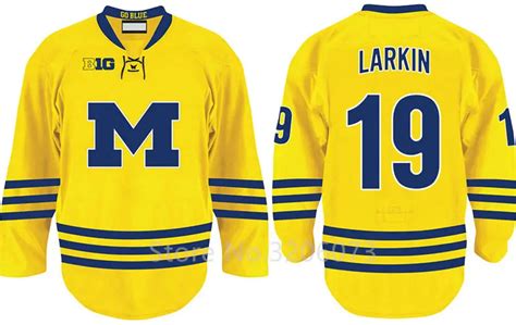 University of Michigan #19 Dylan Larkin Yellow College Hockey Jersey Embroidery Stitched ...