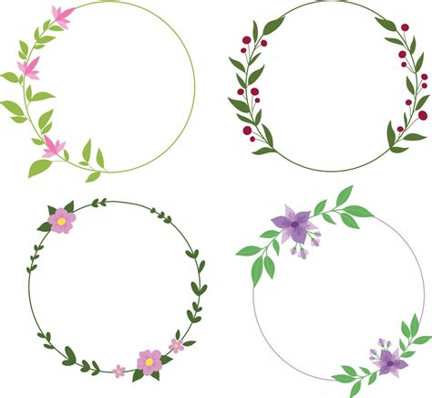 Circle floral frame illustration set, border with leaves element ...