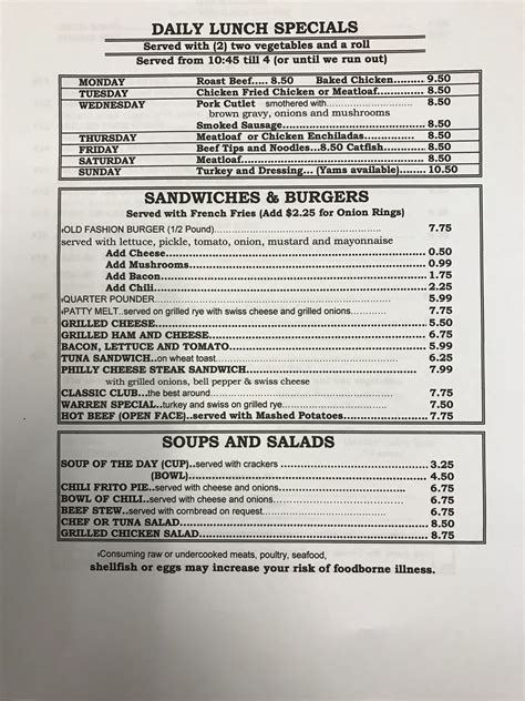 Menu at West Side Cafe, Fort Worth