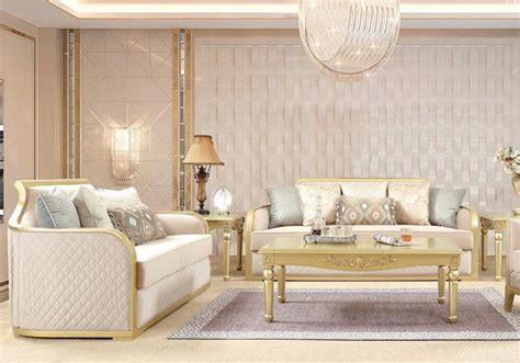 Luxury Metallic Gold Finish Sofa Set 2Pcs Modern Homey Design HD-699 ...