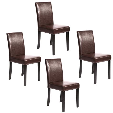 Set of 4 Brown Leather Contemporary Elegant Design Dining Chairs Home Room - Walmart.com