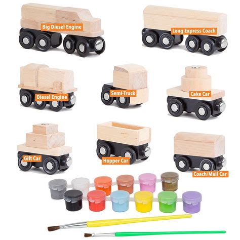 Orbrium Toys 8 Unpainted Train Cars for Wooden Railway Compatible with ...