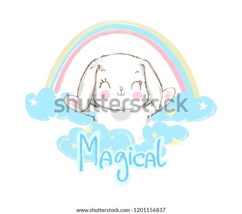 Hand Drawn Cute Rabbit Rainbow Sketch Stock Vector (Royalty Free) 1201156837 | Shutterstock