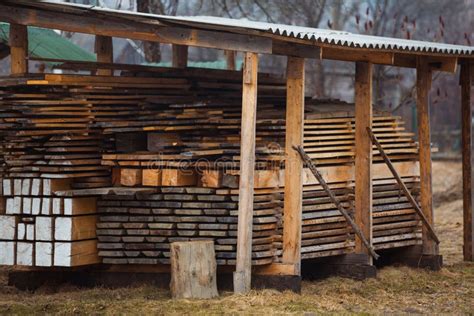 Detail Wooden Planks. Air-drying Timber Stack. Wood Air Drying ...