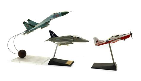 Sold Price: Three model Military aircraft on display stands - August 2 ...