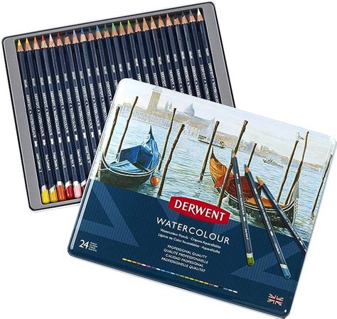 Derwent 32883 Colored Pencils, WaterColour, Water Color Pencils, Drawing, Art, Metal Tin, 24 ...