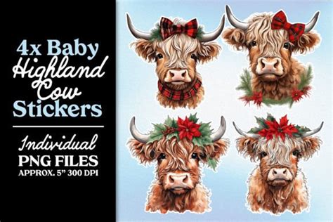 Christmas Highland Cow Stickers Graphic by Lisa Smith · Creative Fabrica