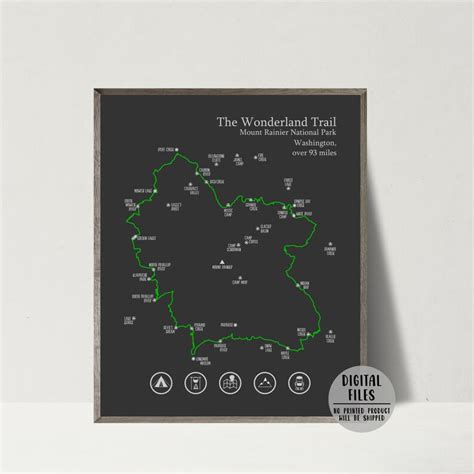 Wonderland Trail Map Print-wonderland Trail Hiking Map - Etsy