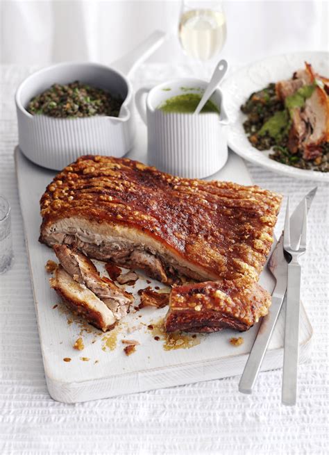 Smoked salt-crusted pork with lentils and caper sauce recipe - olive magazine