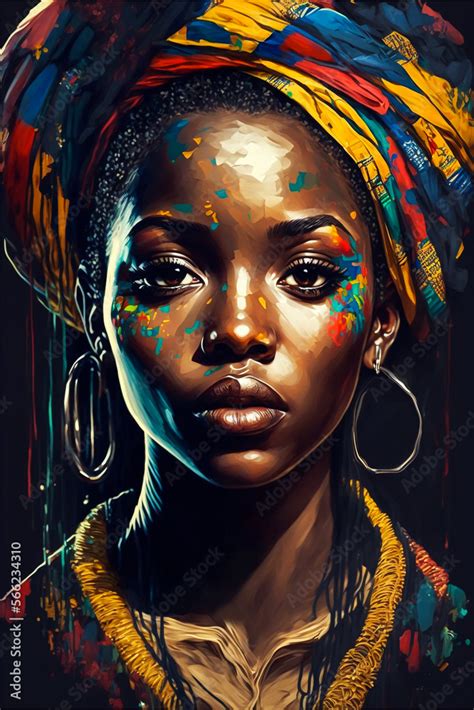 Abstract painting concept. Colorful art portrait of a black woman ...