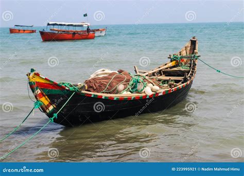 Fisherman Preparing His Boat In French Port De Rives, Thonon-les-Bains ...