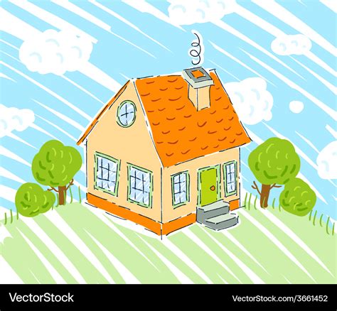 Kids drawing of new house on nature background Vector Image