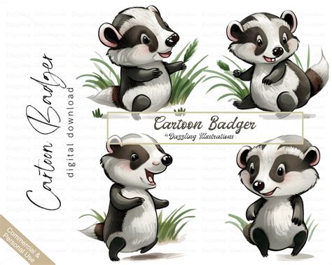 Cute Cartoon Badger Clipart Watercolor Badger (Instant Download) - Etsy