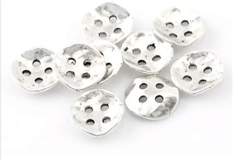 Zinc Based Alloy Metal Sewing Buttons 4 Holes Square Antique Silver 4/8 ...